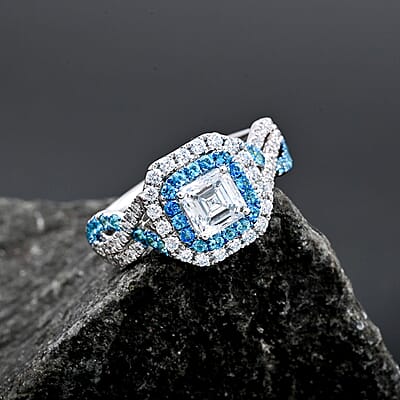 Modani White Diamond F VS and Paraiba Tourmaline 1.35 ctw Ring in 950 Platinum (Size 6.0) 5.40 Grams