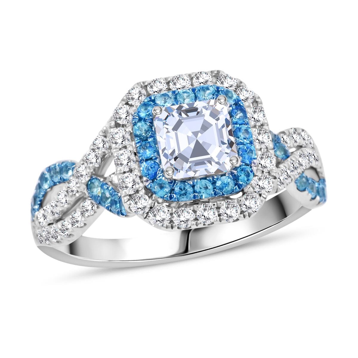 Modani White Diamond F VS and Paraiba Tourmaline 1.35 ctw Ring in 950 Platinum (Size 8.0) 5.40 Grams image number 0
