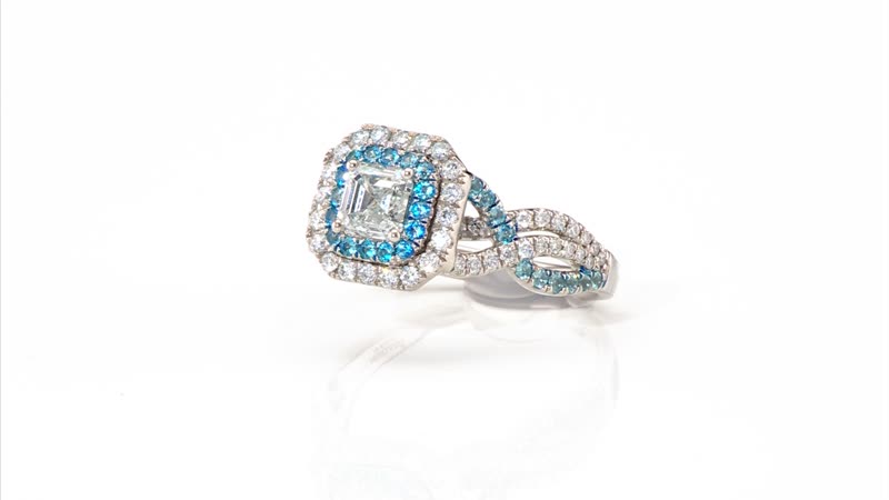 Modani White Diamond F VS and Paraiba Tourmaline 1.35 ctw Ring in 950 Platinum 5.40 Grams