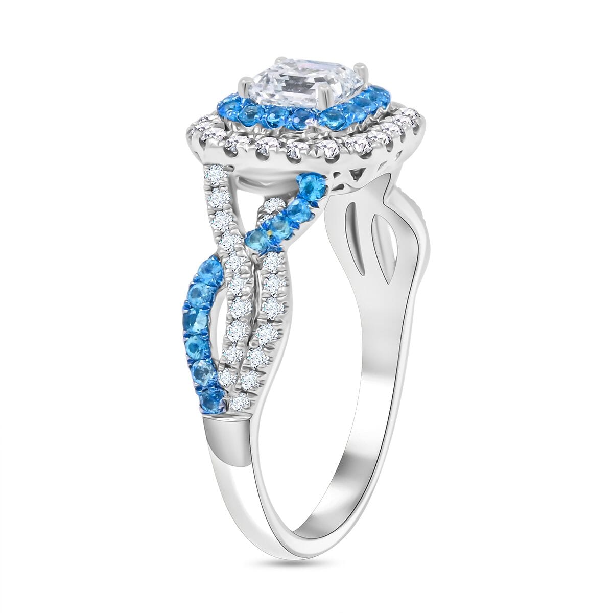 Modani White Diamond F VS and Paraiba Tourmaline 1.35 ctw Ring in 950 Platinum (Size 8.0) 5.40 Grams image number 3