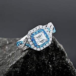 Modani White Diamond F VS and Paraiba Tourmaline 1.35 ctw Ring in 950 Platinum (Size 9.0) 5.40 Grams