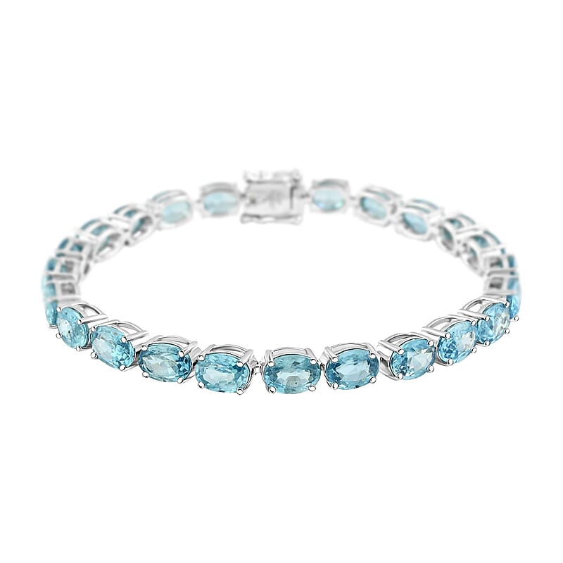 Modani AAA Cambodian Blue Zircon Bracelet in Sterling Silver (7.00 In) 24.05 ctw