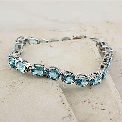 Modani AAA Cambodian Blue Zircon Bracelet in Sterling Silver (7.00 In) 24.05 ctw