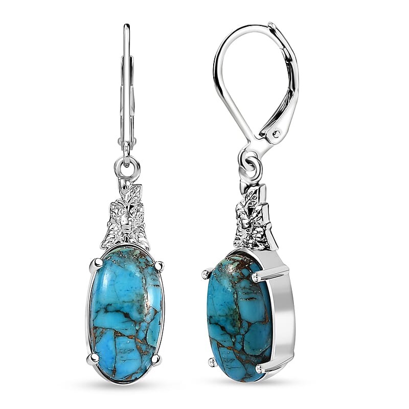 Matrix Chestnut Brine Turquoise 6.40 ctw Lever Back Earrings in Platinum Over Copper with Magnet