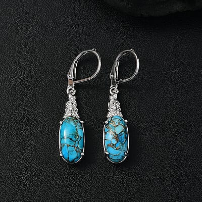 Matrix Chestnut Brine Turquoise 6.40 ctw Lever Back Earrings in Platinum Over Copper with Magnet