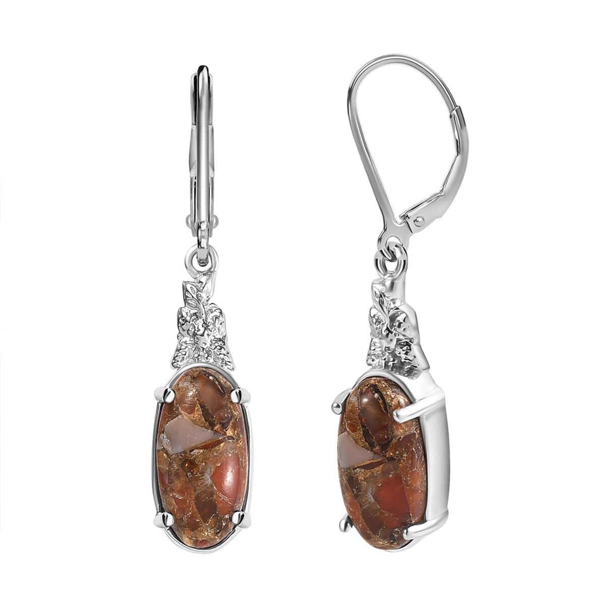 Matrix Fire Opal 5.65 ctw Solitaire Lever Back Earring in Platinum Over Copper with Magnet image number 0