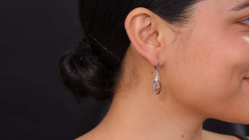 Matrix Fire Opal 5.65 ctw Solitaire Lever Back Earring in Platinum Over Copper with Magnet