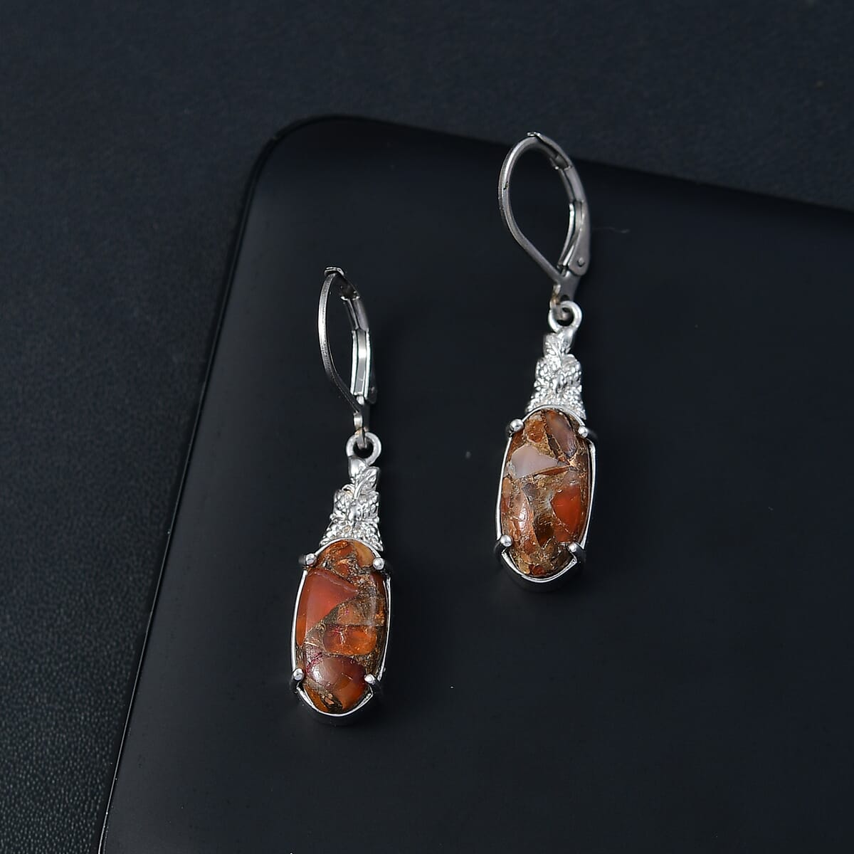 Matrix Fire Opal 5.65 ctw Solitaire Lever Back Earring in Platinum Over Copper with Magnet image number 1