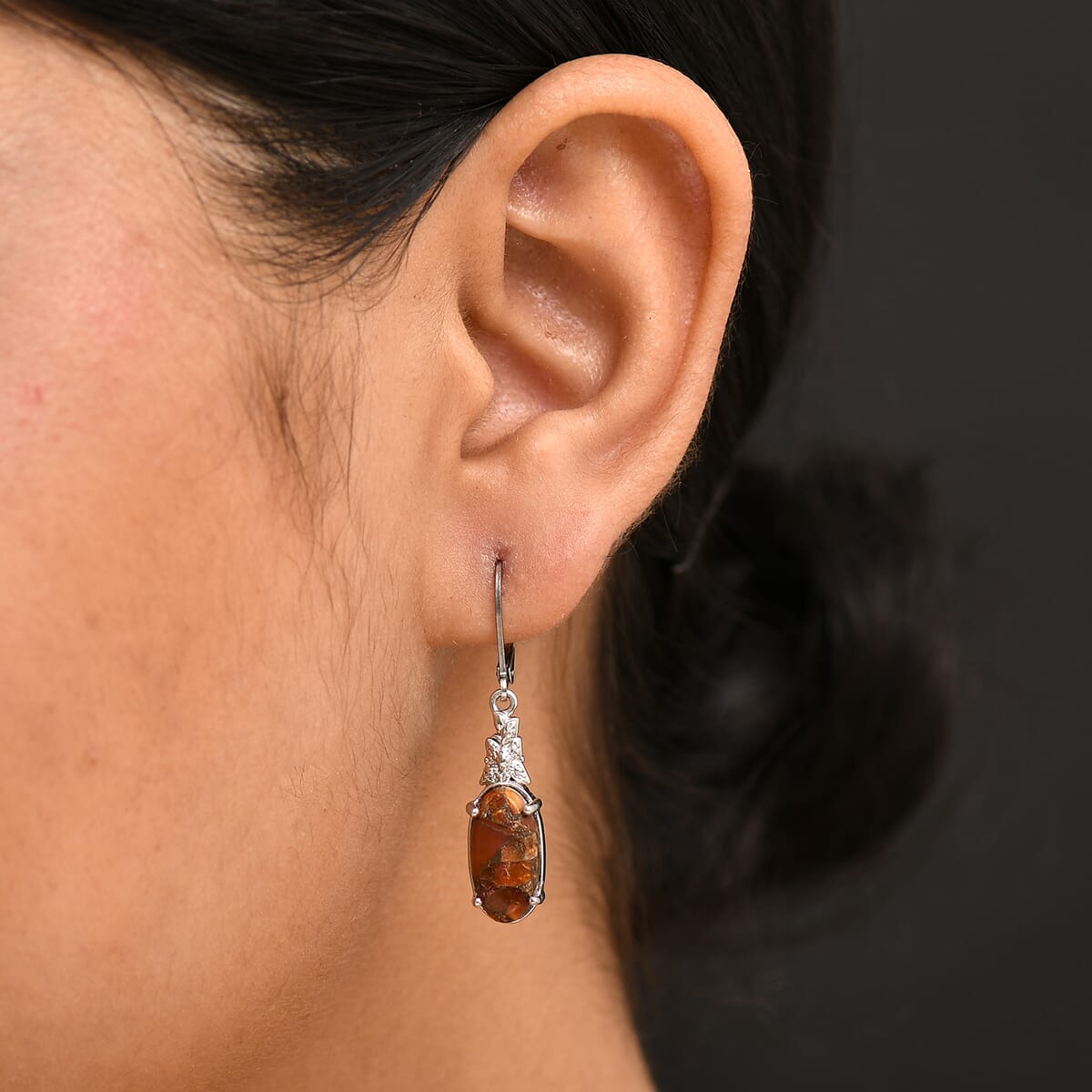 Matrix Fire Opal 5.65 ctw Solitaire Lever Back Earring in Platinum Over Copper with Magnet image number 2