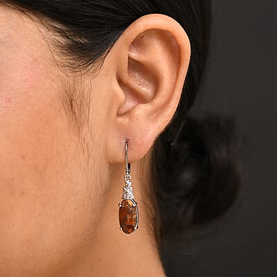 Matrix Fire Opal 5.65 ctw Solitaire Lever Back Earring in Platinum Over Copper with Magnet