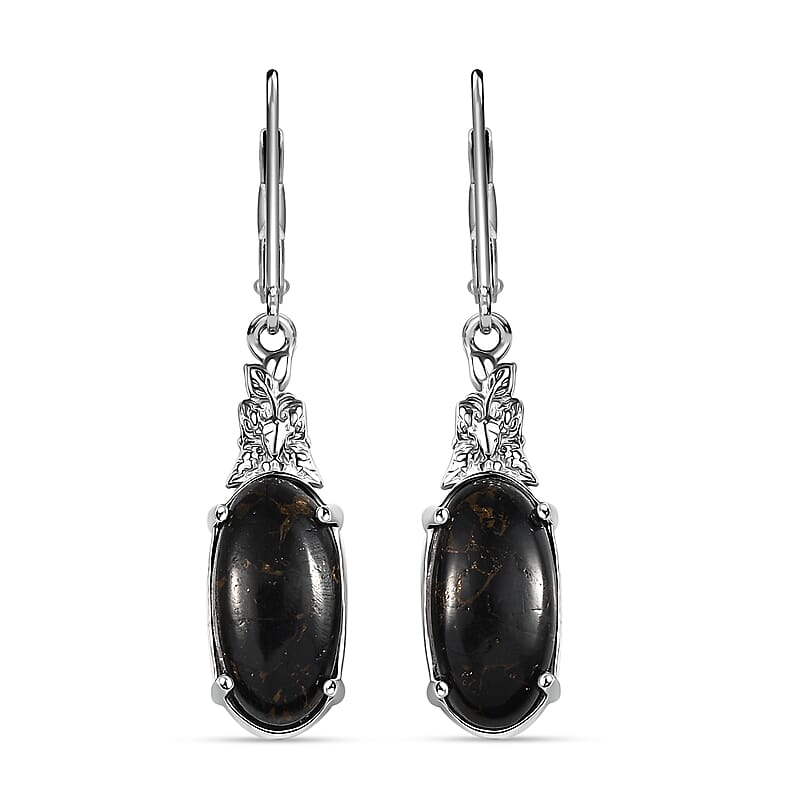 Matrix Silver Shungite 4.30 ctw Lever Back Earrings in Platinum Over Copper with Magnet