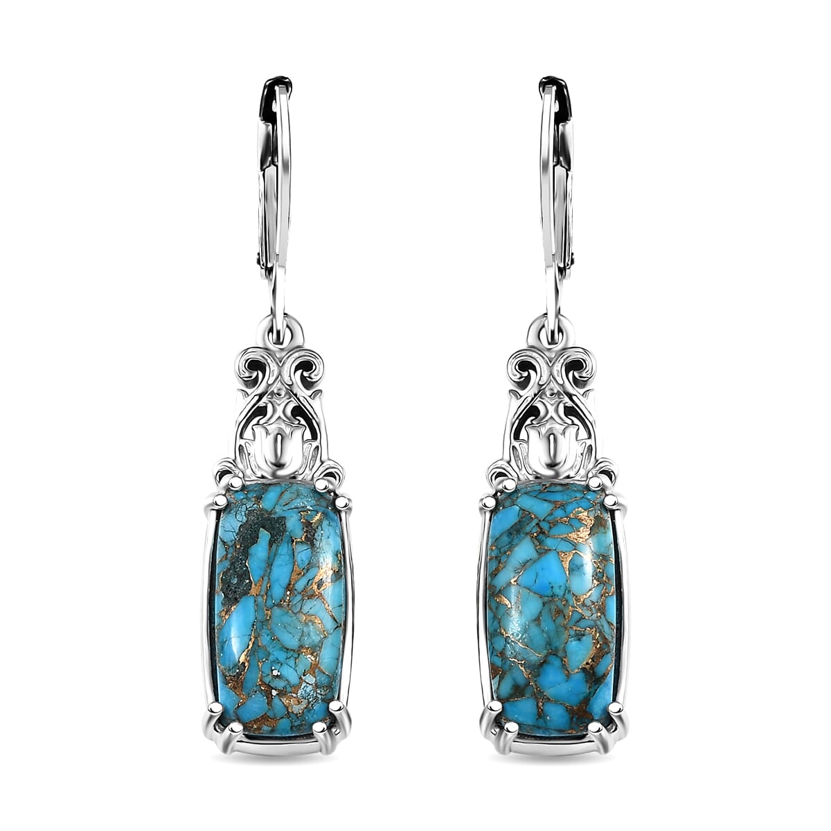 Matrix Chestnut Brine Turquoise 7.40 ctw Lever Back Earrings in Platinum Over Copper with Magnet image number 0