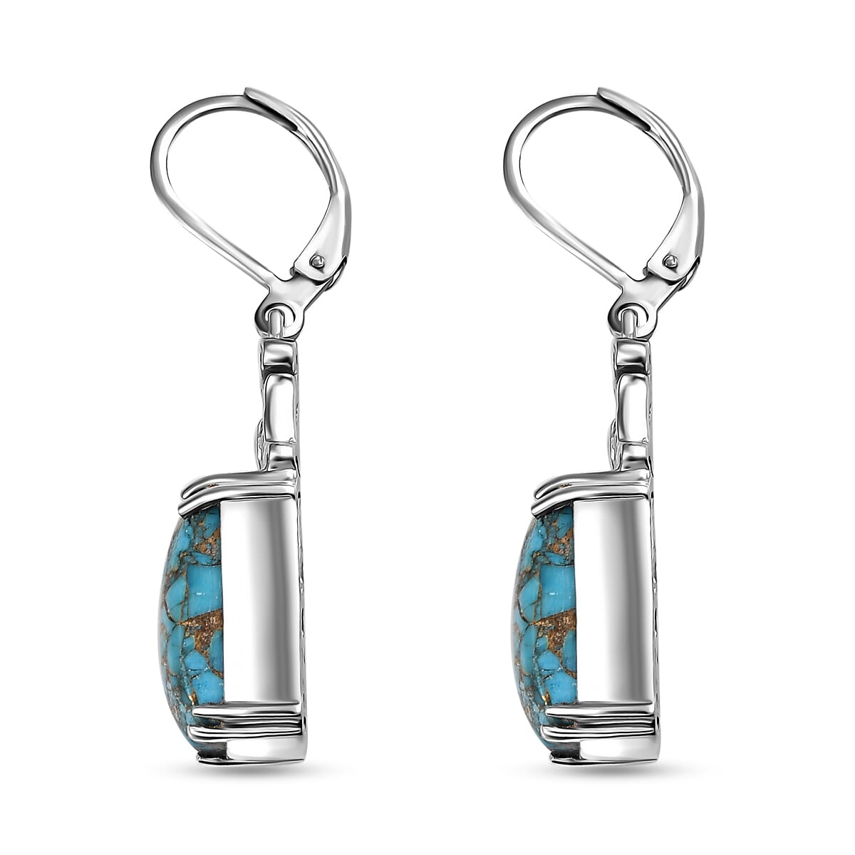 Matrix Chestnut Brine Turquoise 7.40 ctw Lever Back Earrings in Platinum Over Copper with Magnet image number 3