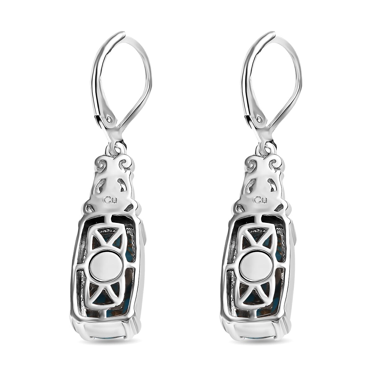 Matrix Chestnut Brine Turquoise 7.40 ctw Lever Back Earrings in Platinum Over Copper with Magnet image number 4