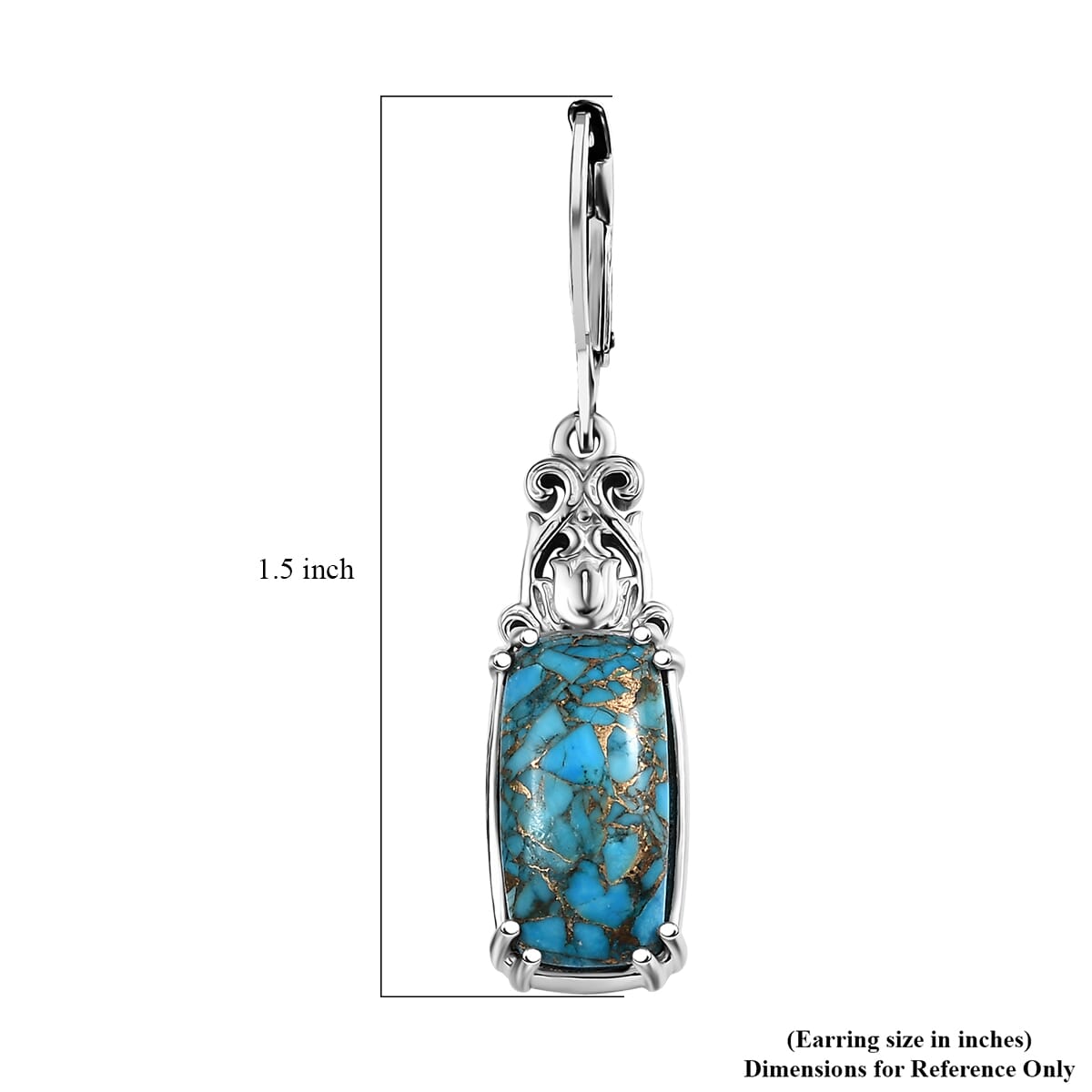 Matrix Chestnut Brine Turquoise 7.40 ctw Lever Back Earrings in Platinum Over Copper with Magnet image number 5