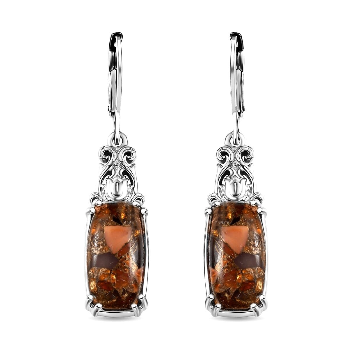 Matrix Fire Opal 6.00 ctw Lever Back Earrings in Platinum Over Copper with Magnet image number 0