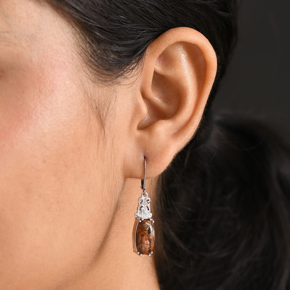 Matrix Fire Opal 6.00 ctw Lever Back Earrings in Platinum Over Copper with Magnet image number 2