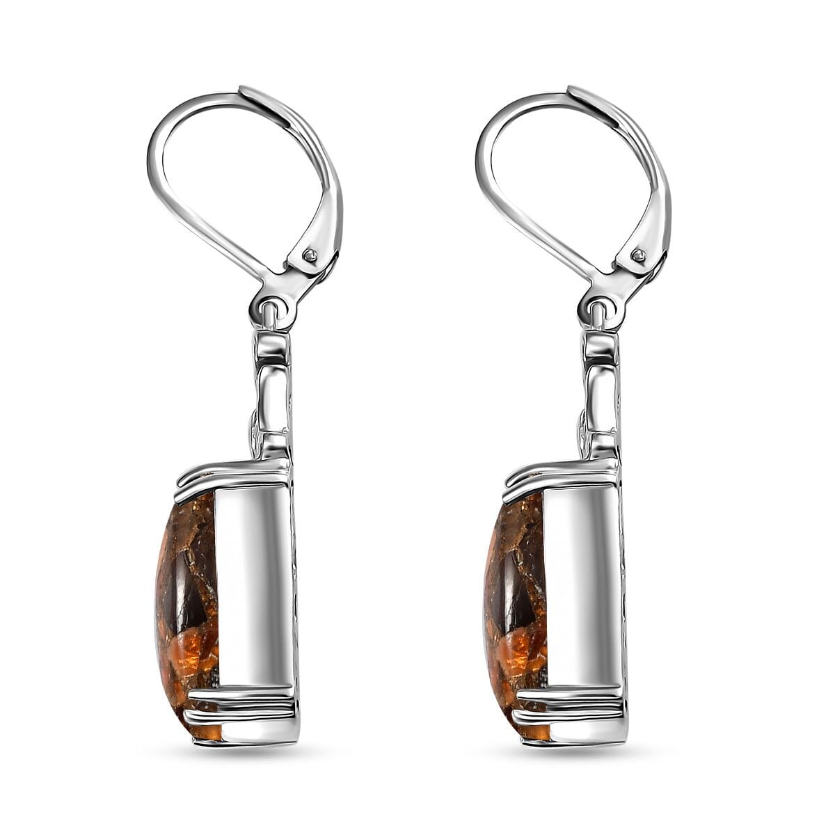 Matrix Fire Opal 6.00 ctw Lever Back Earrings in Platinum Over Copper with Magnet image number 3