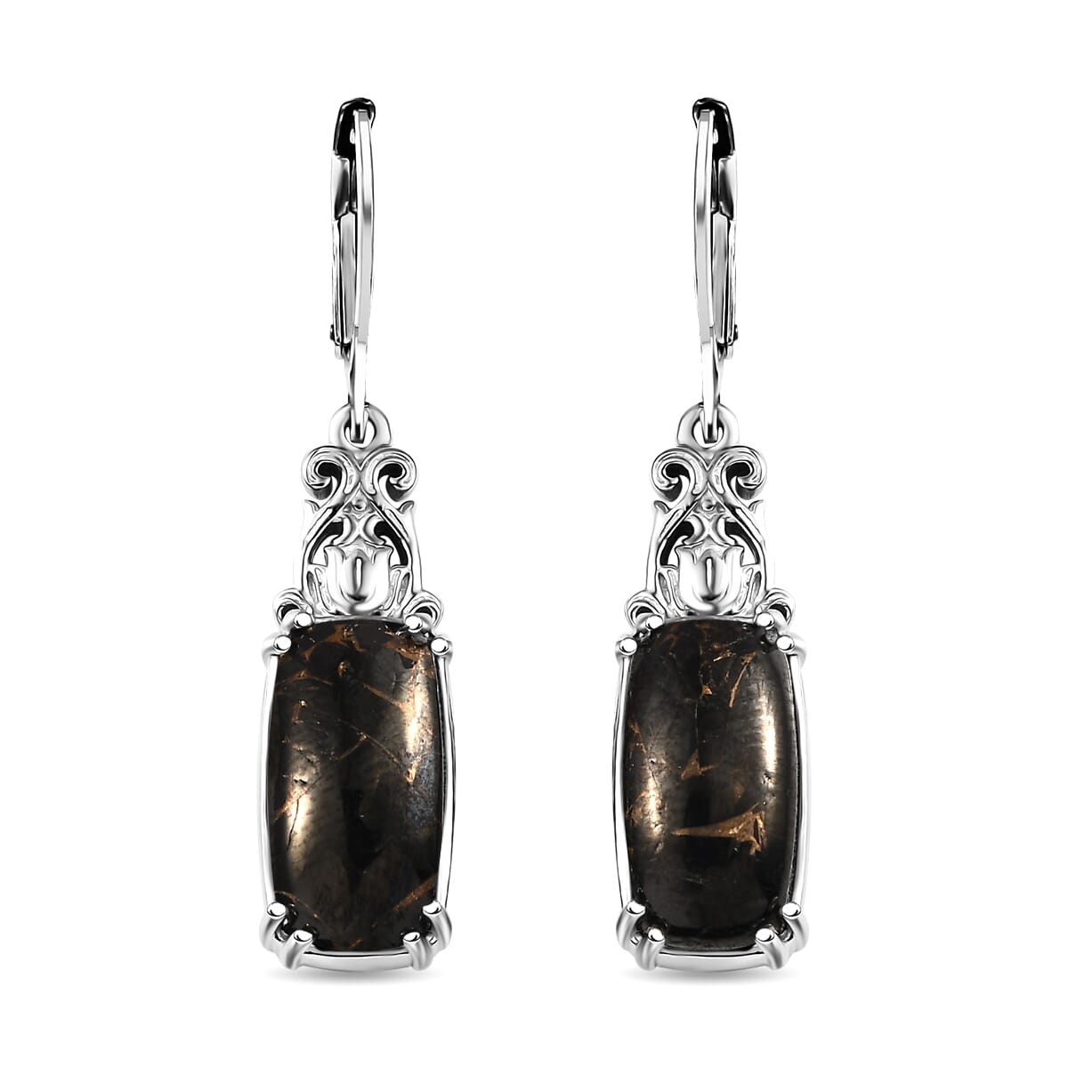 Matrix Silver Shungite 5.20 ctw Lever Back Earrings in Platinum Over Copper with Magnet image number 0