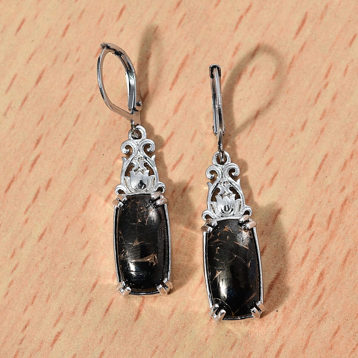 Matrix Silver Shungite 5.20 ctw Lever Back Earrings in Platinum Over Copper with Magnet image number 1