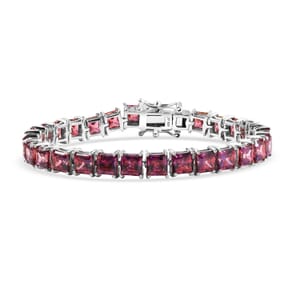 J Francis Embellished with Red Zirconia by Swarovski 41.10 ctw Bracelet in Rhodium Over Sterling Silver (6.50 In)