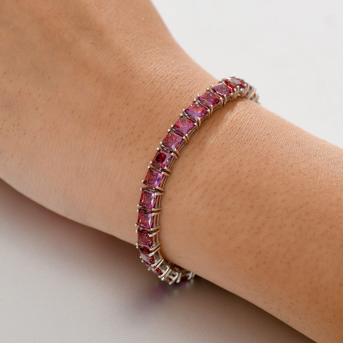 J Francis Embellished with Red Zirconia by Swarovski 41.10 ctw Bracelet in Rhodium Over Sterling Silver (6.50 In) image number 2
