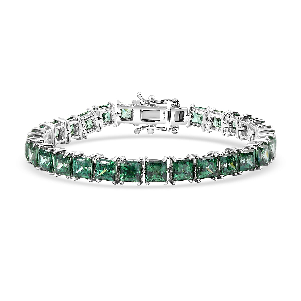 J Francis Embellished with Green Zirconia by Swarovski 40.50 ctw Iconic Tennis Bracelet in Rhodium Over Sterling Silver (6.50 In) image number 0
