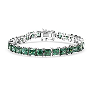 J Francis Embellished with Green Zirconia by Swarovski 40.50 ctw Iconic Tennis Bracelet in Rhodium Over Sterling Silver (6.50 In)