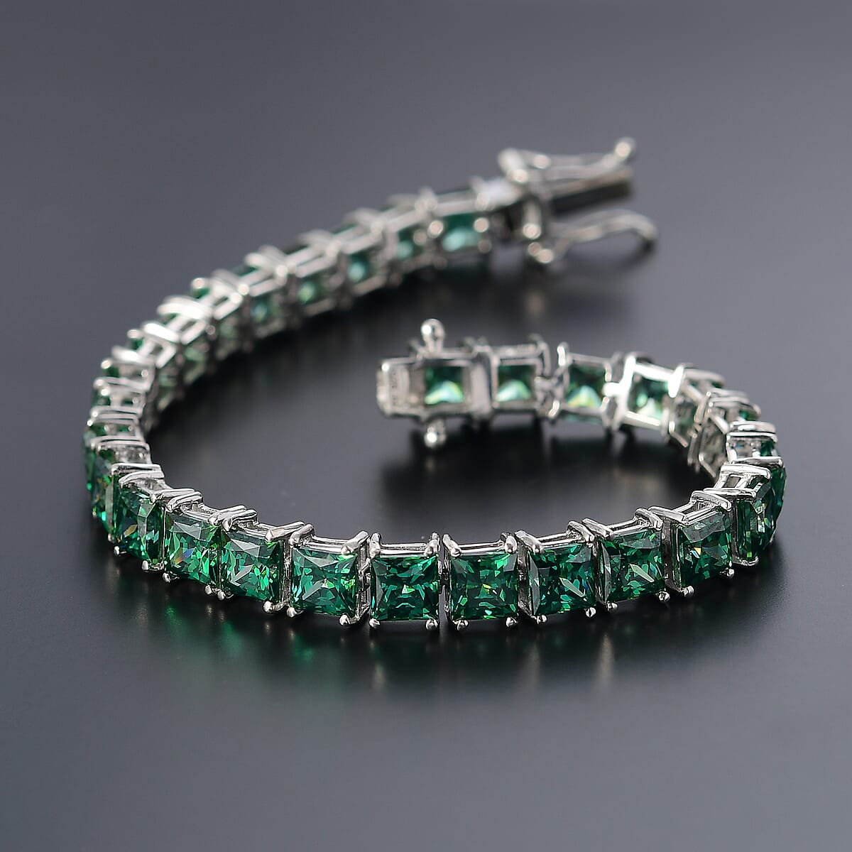J Francis Embellished with Green Zirconia by Swarovski 40.50 ctw Iconic Tennis Bracelet in Rhodium Over Sterling Silver (6.50 In) image number 1