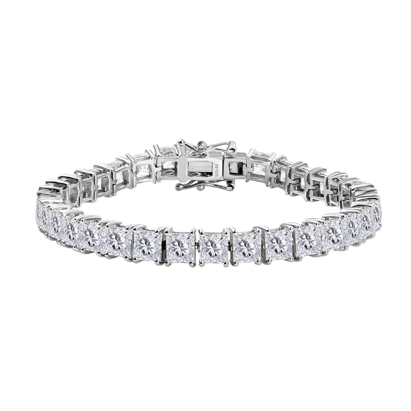 J Francis Embellished with Zirconia by Swarovski 43.40 ctw Iconic Tennis Bracelet in Rhodium Over Sterling Silver (7.25 In)