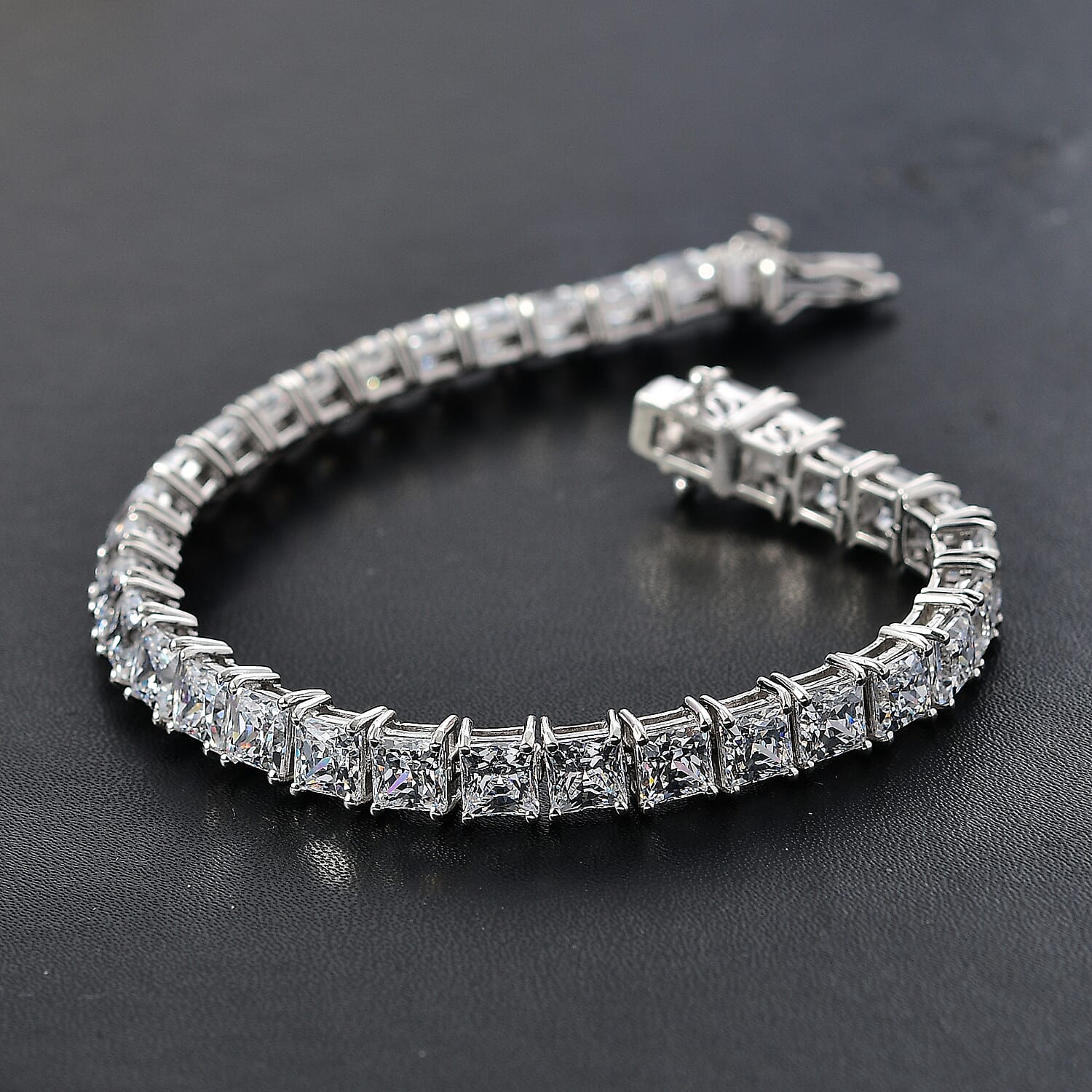 J Francis Embellished with Zirconia by Swarovski 43.40 ctw Iconic Tennis Bracelet in Rhodium Over Sterling Silver (7.25 In)