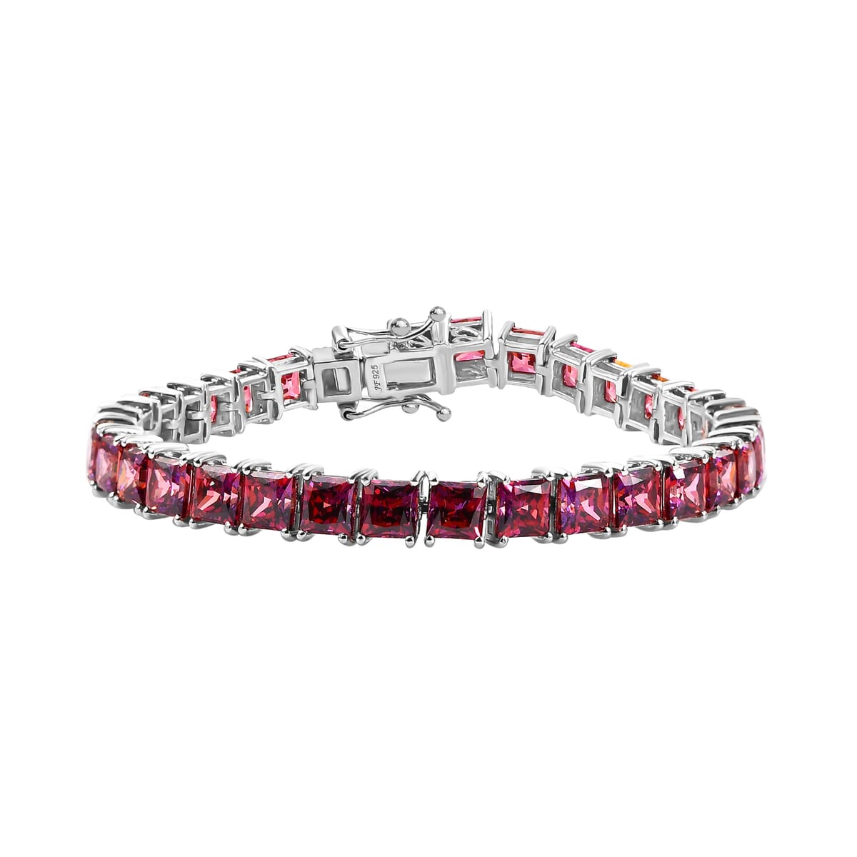 J Francis Embellished with Dark Red Zirconia by Swarovski 44.40 ctw Bracelet in Rhodium Over Sterling Silver (7.25 In) image number 0