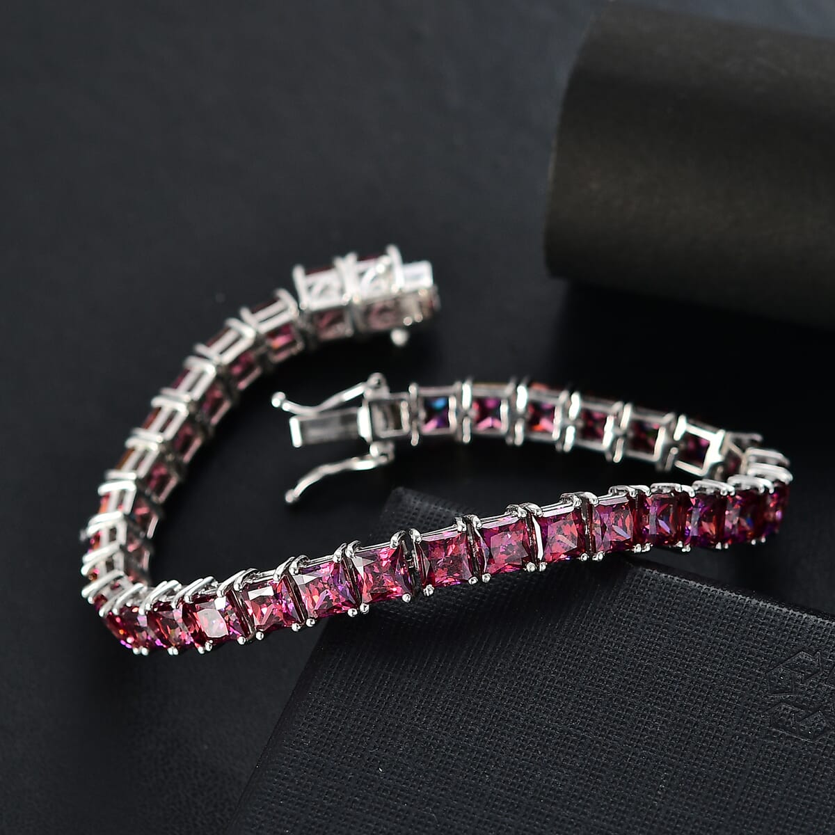 J Francis Embellished with Dark Red Zirconia by Swarovski 44.40 ctw Bracelet in Rhodium Over Sterling Silver (7.25 In) image number 1