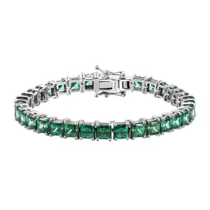 J Francis Embellished with Green Zirconia by Swarovski 44.50 ctw Bracelet in Rhodium Over Sterling Silver (7.25 In)