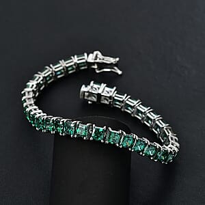 J Francis Embellished with Green Zirconia by Swarovski 44.50 ctw Iconic Tennis Bracelet in Rhodium Over Sterling Silver (7.25 In)