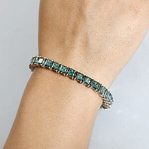 J Francis Embellished with Green Zirconia by Swarovski 44.50 ctw Iconic Tennis Bracelet in Rhodium Over Sterling Silver (7.25 In)
