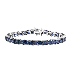 J Francis Embellished with Dark Red Zirconia by Swarovski 49.80 ctw Iconic Tennis Bracelet in Rhodium Over Sterling Silver (8.00 In)
