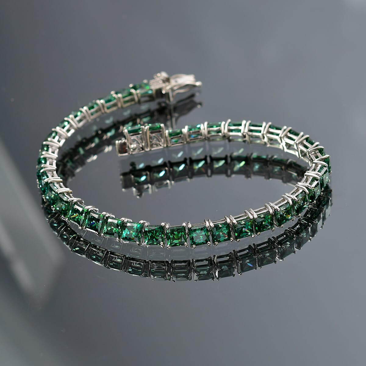 J Francis Embellished with Green Zirconia by Swarovski 50.40 ctw Bracelet in Rhodium Over Sterling Silver (8.00 In) image number 1