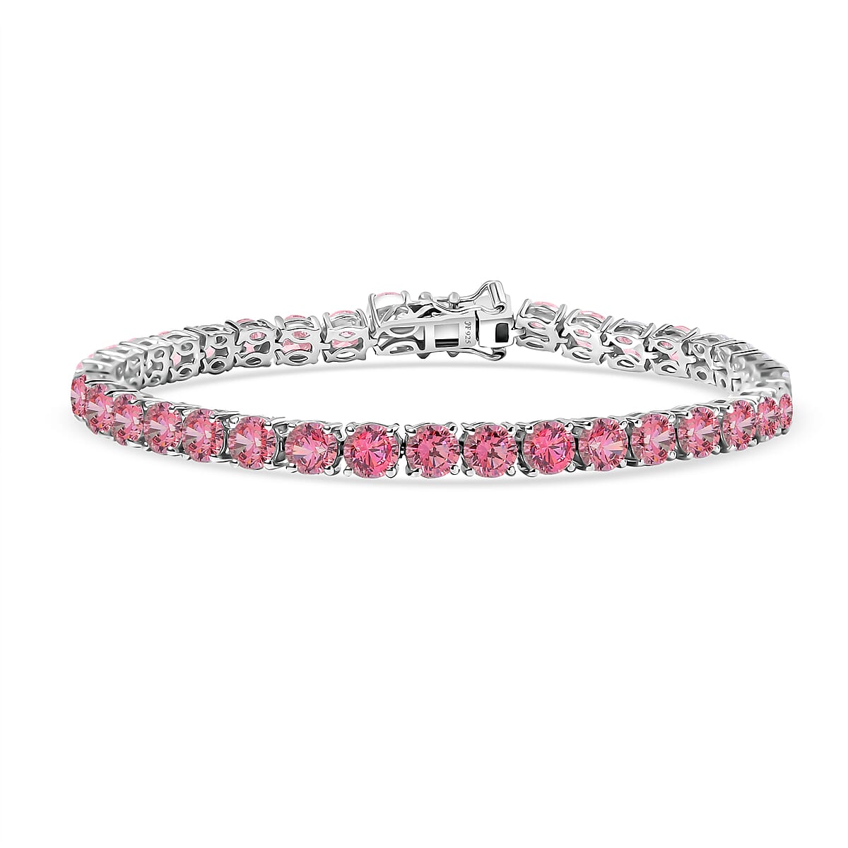 11th Jun TLV J Francis Embellished with Pink Zirconia by Swarovski Bracelet in Rhodium Over Sterling Silver (6.50 In) 24.90 ctw image number 0