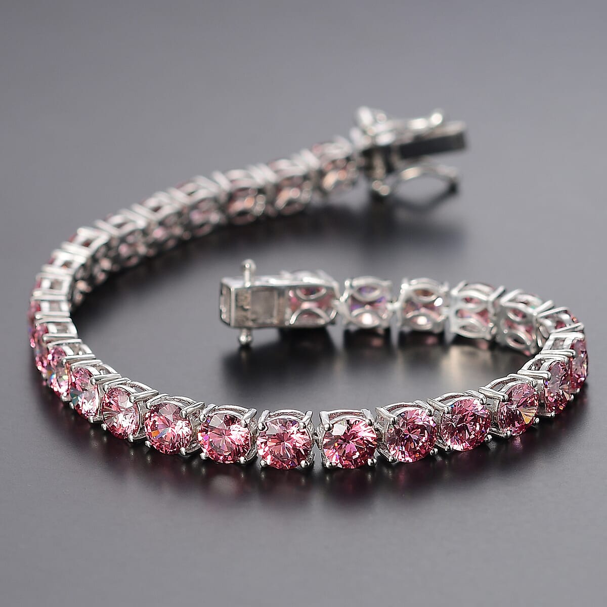 11th Jun TLV J Francis Embellished with Pink Zirconia by Swarovski Bracelet in Rhodium Over Sterling Silver (6.50 In) 24.90 ctw image number 1