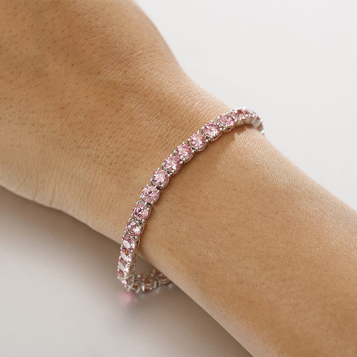 11th Jun TLV J Francis Embellished with Pink Zirconia by Swarovski Bracelet in Rhodium Over Sterling Silver (6.50 In) 24.90 ctw image number 2