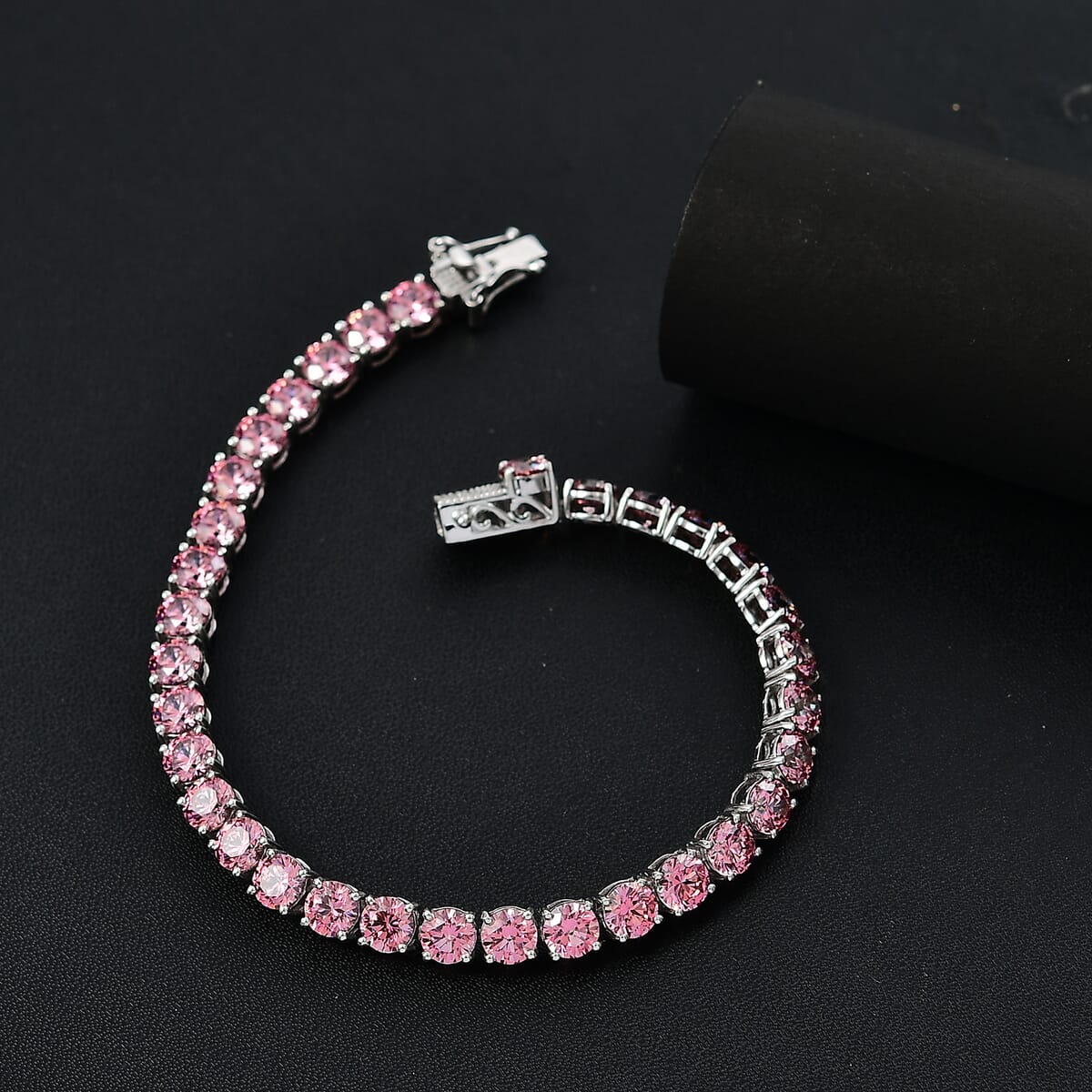 J Francis Embellished with Pink Zirconia by Swarovski 29.15 ctw Celestial Radiance Bracelet in Rhodium Over Sterling Silver (7.25 In) image number 1