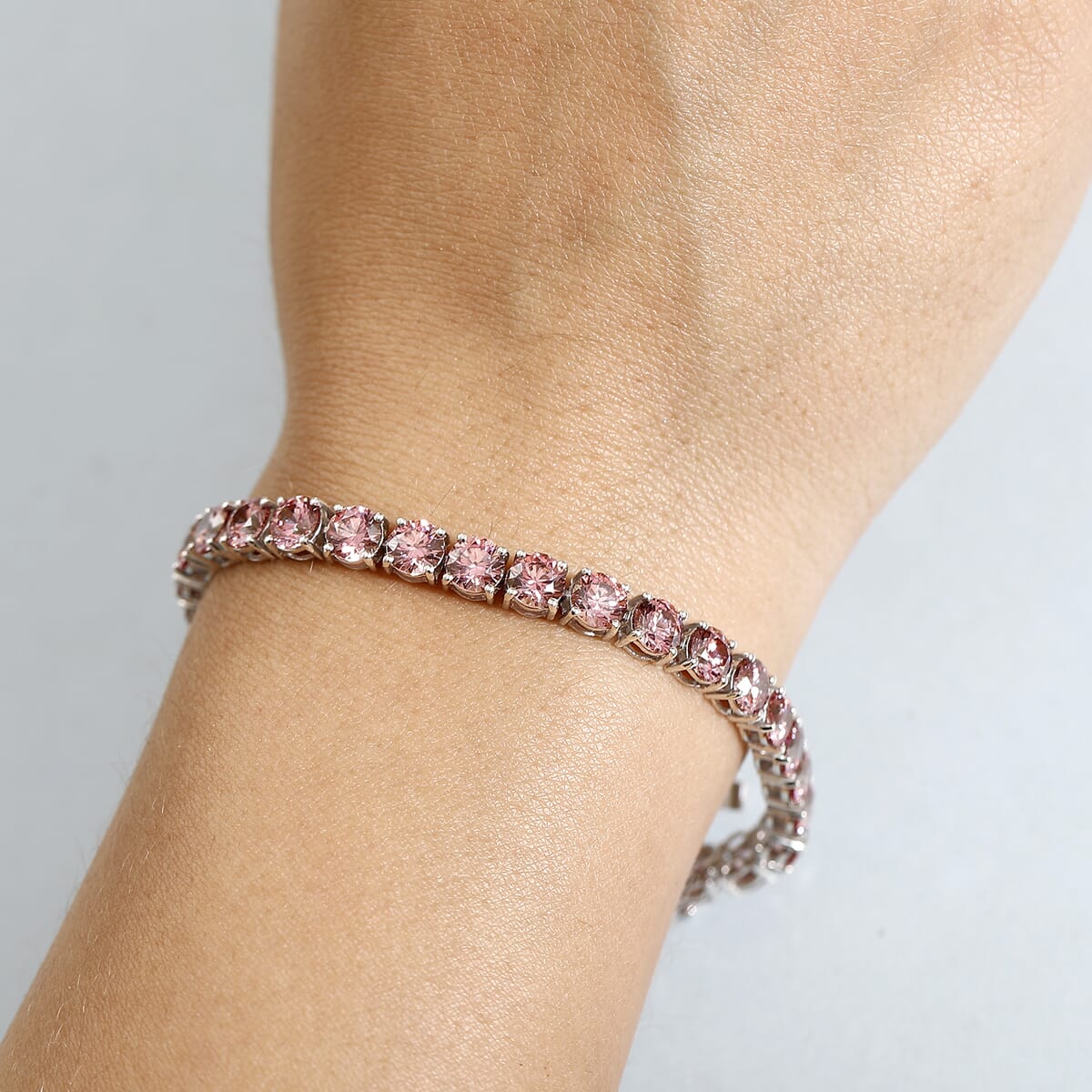 J Francis Embellished with Pink Zirconia by Swarovski 29.15 ctw Celestial Radiance Bracelet in Rhodium Over Sterling Silver (7.25 In) image number 2