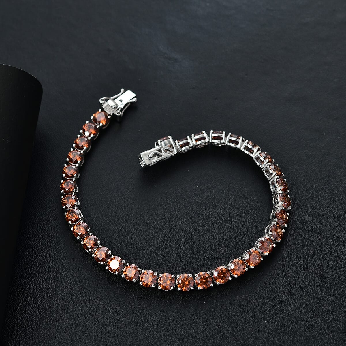 J Francis Embellished with Caramel Zirconia by Swarovski 28.00 ctw Celestial Radiance Bracelet in Rhodium Over Sterling Silver (7.25 In) image number 1