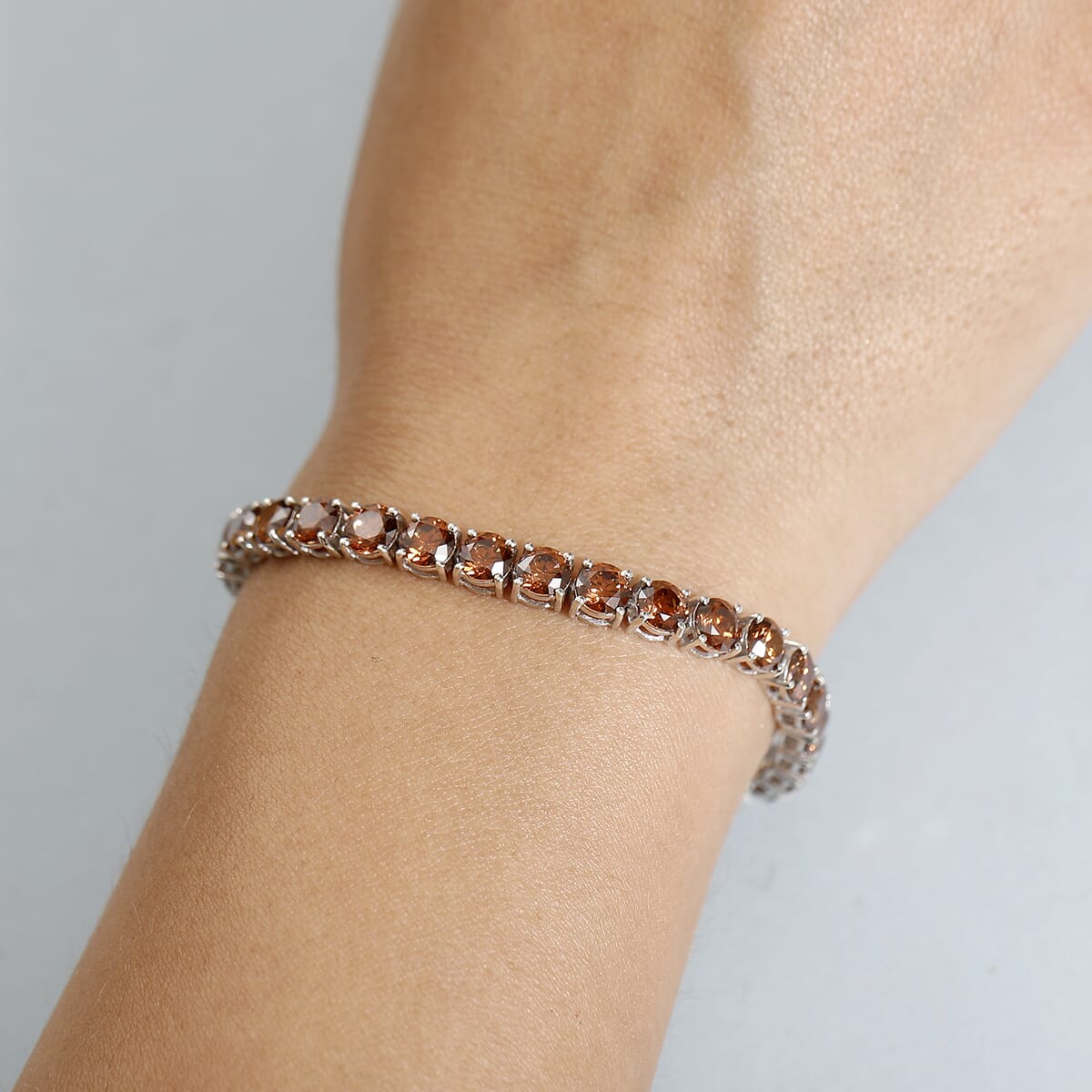 J Francis Embellished with Caramel Zirconia by Swarovski 28.00 ctw Celestial Radiance Bracelet in Rhodium Over Sterling Silver (7.25 In) image number 2