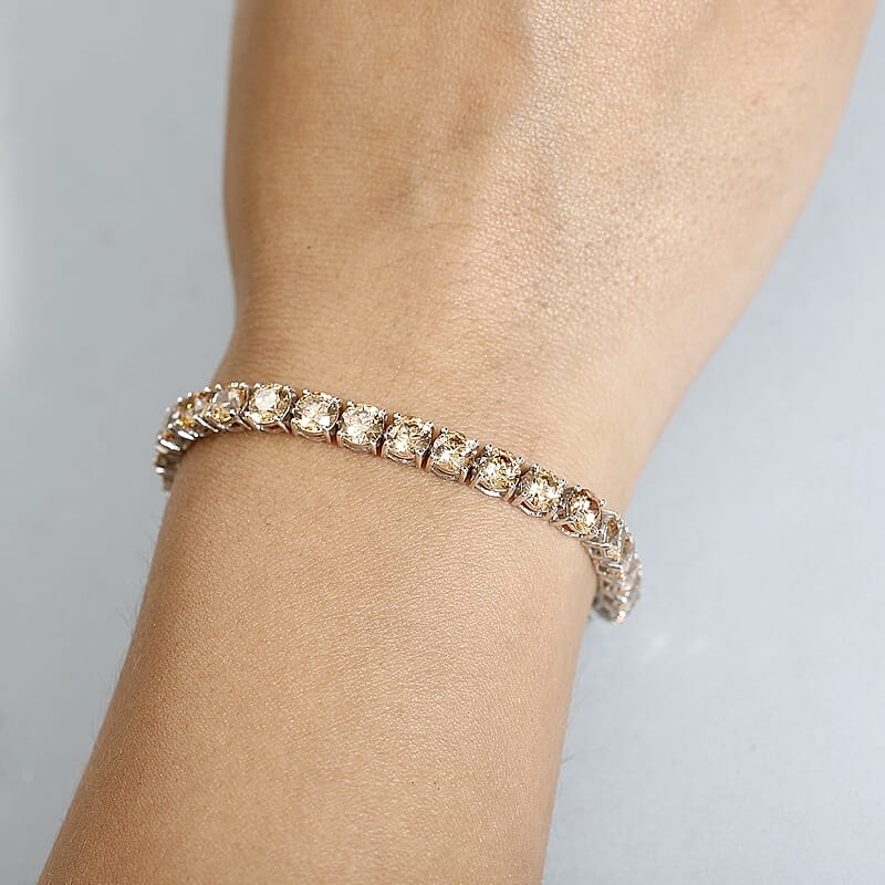 J Francis Embellished with Fancy Yellow Zirconia by Swarovski Bracelet in Rhodium Over Sterling Silver (7.25 In) 28.75 ctw