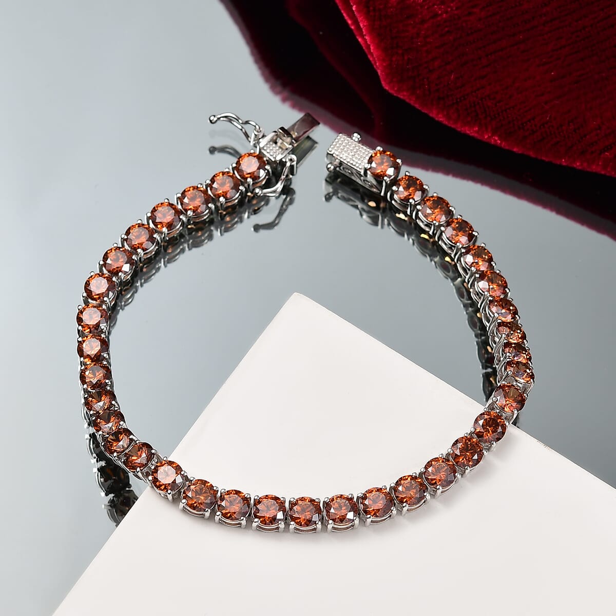 J Francis Embellished with Caramel Zirconia by Swarovski 30.50 ctw Celestial Radiance Bracelet in Rhodium Over Sterling Silver (8.00 In) image number 1