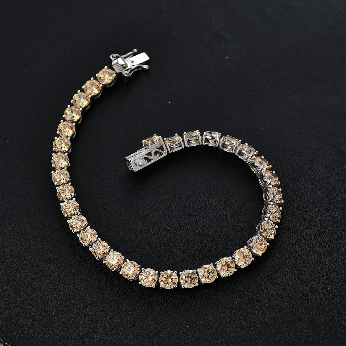 J Francis Embellished with Fancy Yellow Zirconia by Swarovski 31.40 ctw Bracelet in Rhodium Over Sterling Silver (8.00 In) image number 1