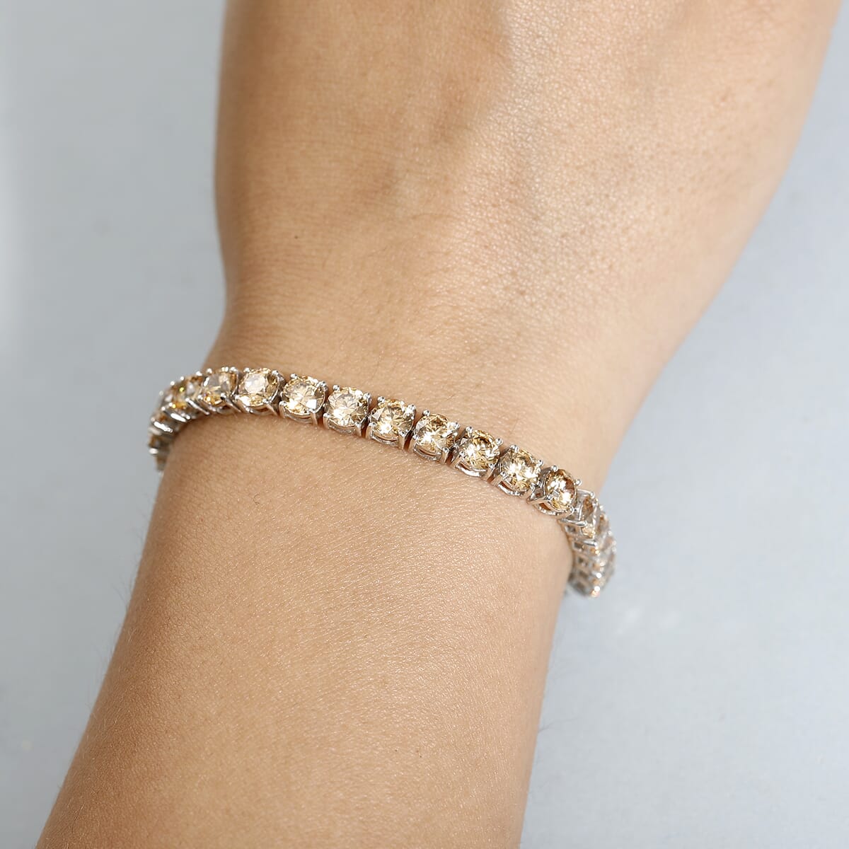 J Francis Embellished with Fancy Yellow Zirconia by Swarovski 31.40 ctw Bracelet in Rhodium Over Sterling Silver (8.00 In) image number 2
