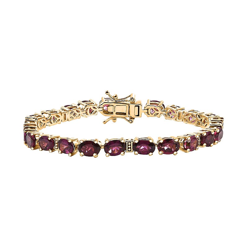 Raspberry Rhodolite Garnet 20.85 ctw Bracelet in 18K Vermeil Yellow Gold Over Sterling Silver (7.25 In)
